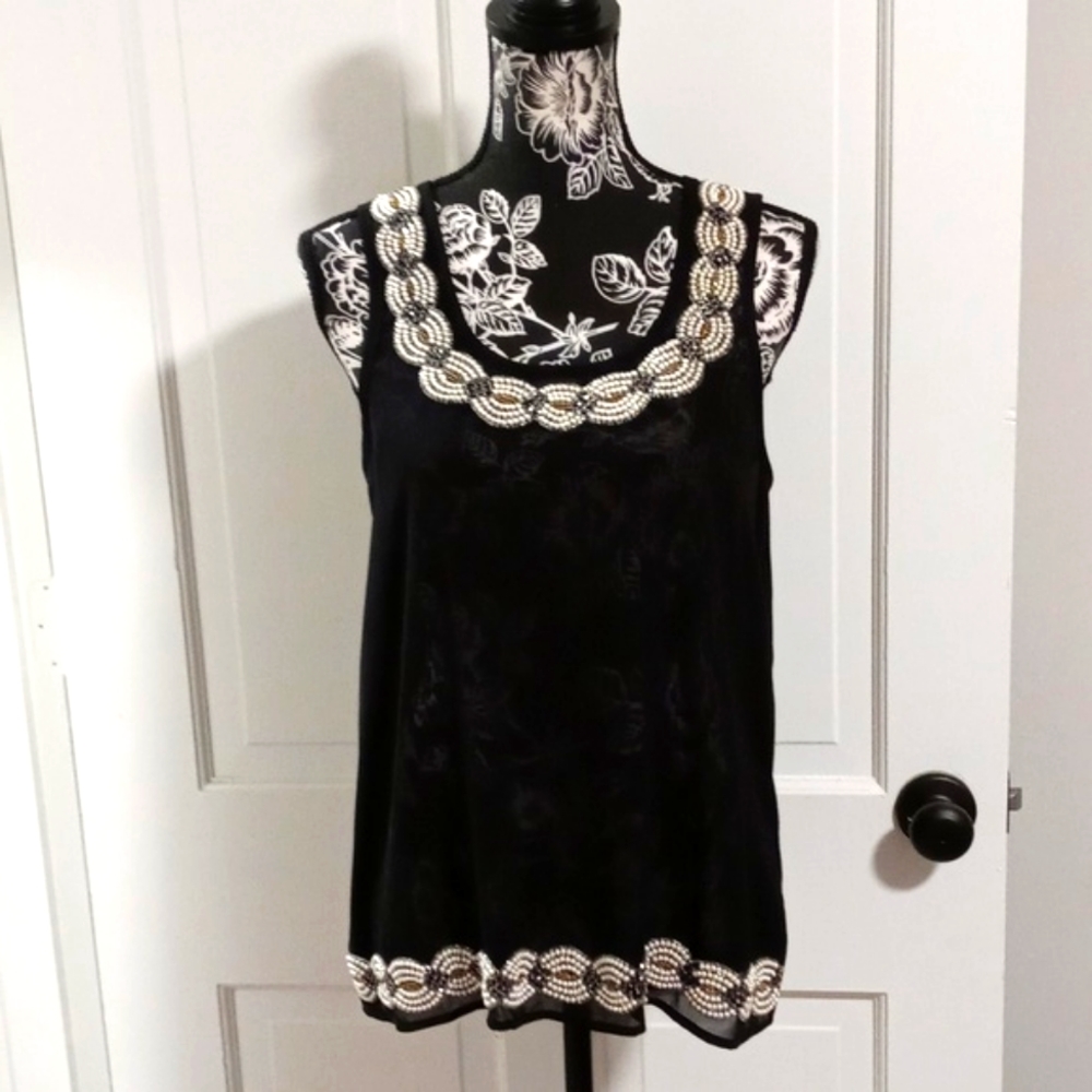 🖤Philosophy🖤 - Sheer Sleeveless Top w/Beaded Neck & Bottom